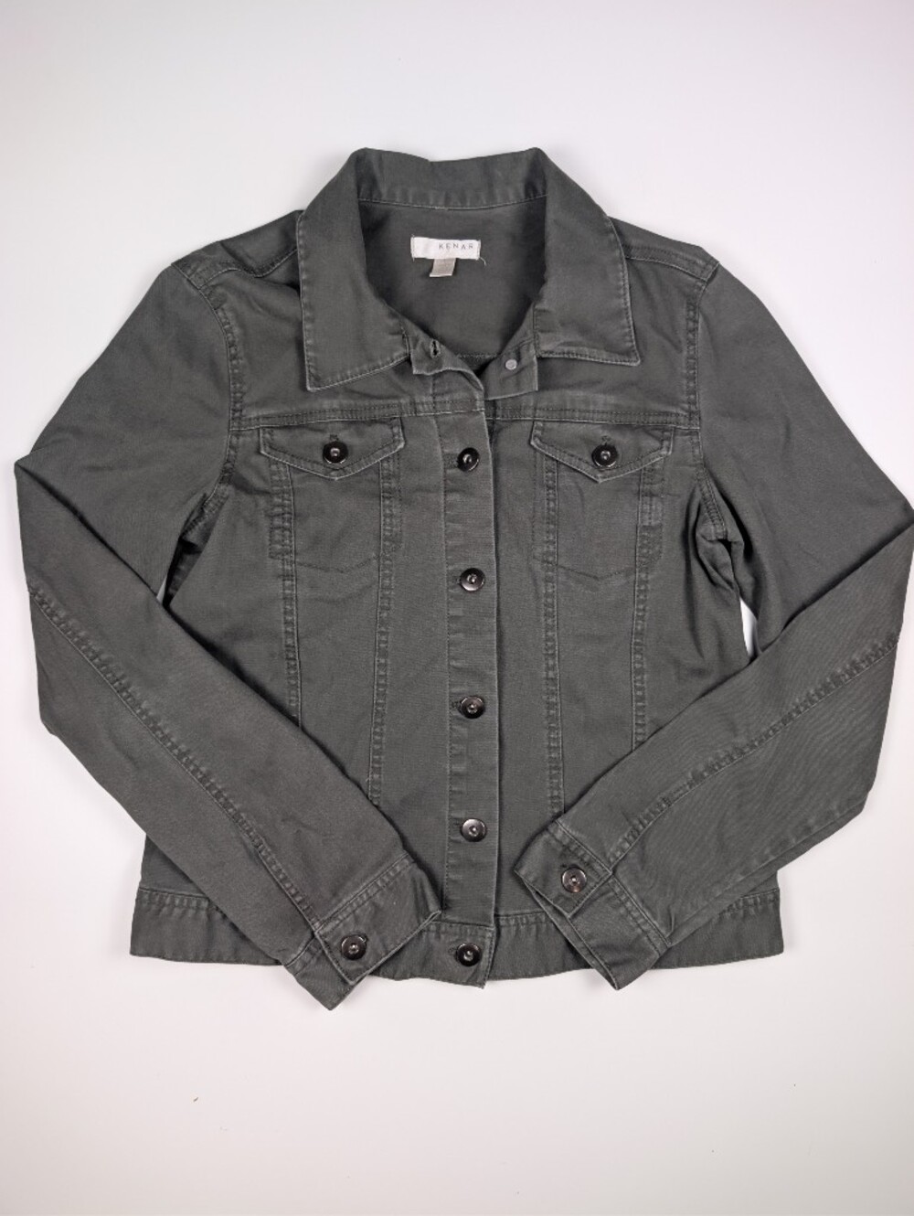 Kenar Womens Eucalyptus Olive Green Utility Trucker Jean Jacket Size L